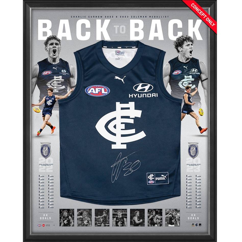 Carlton Charlie Curnow 2023 Coleman Medal Signed Jumper Display