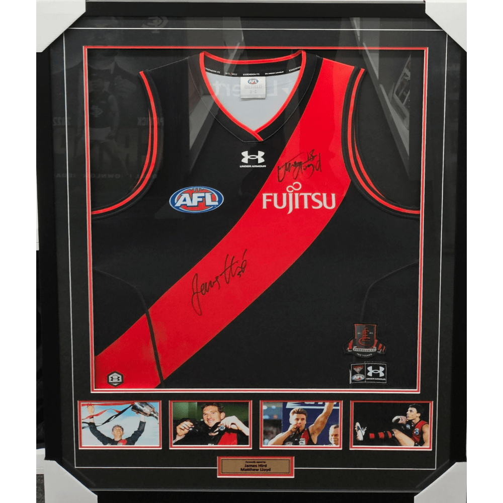 Essendon James Hird & Matthew Lloyd Signed & Framed 150th Anniversary Jumper