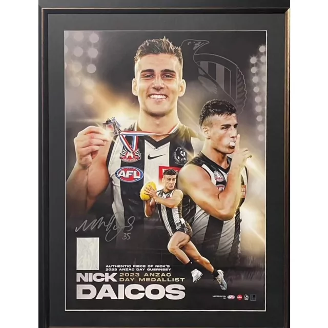 Collingwood Nick Daicos Signed Lithograph Print, Plus A Piece Of His Anzac Day Match Worn Jumper