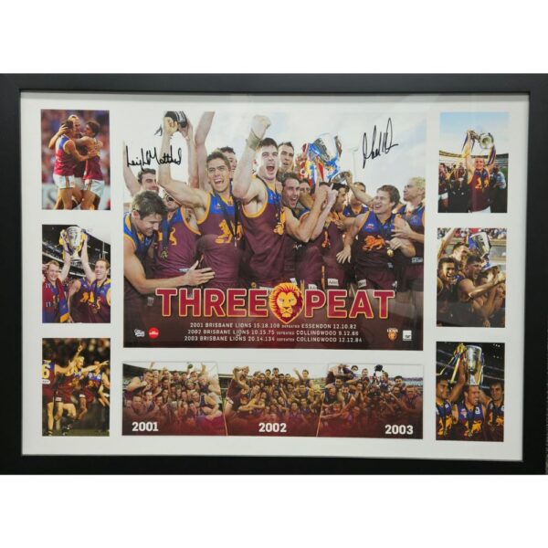 Brisbane Michael Voss & Leigh Matthews Signed 3-Peat Premiership Print