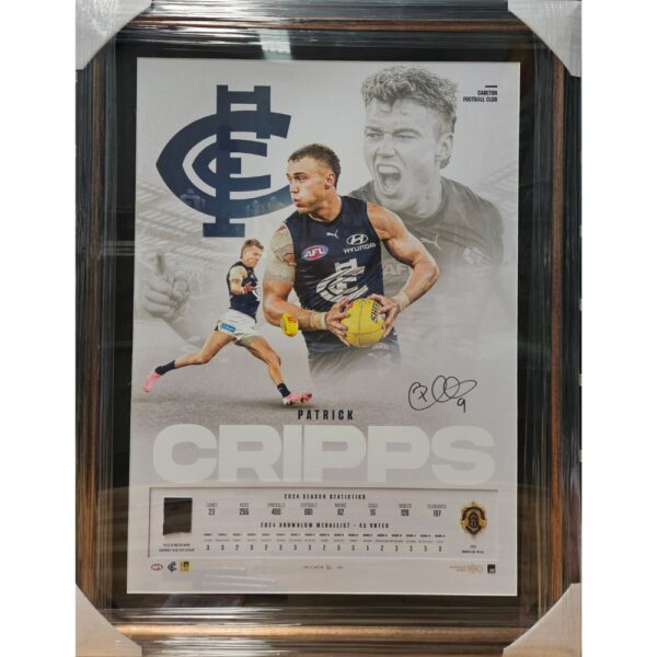 Patrick Cripps 2024 Brownlow Medal Signed With Piece Match Worn Jumper