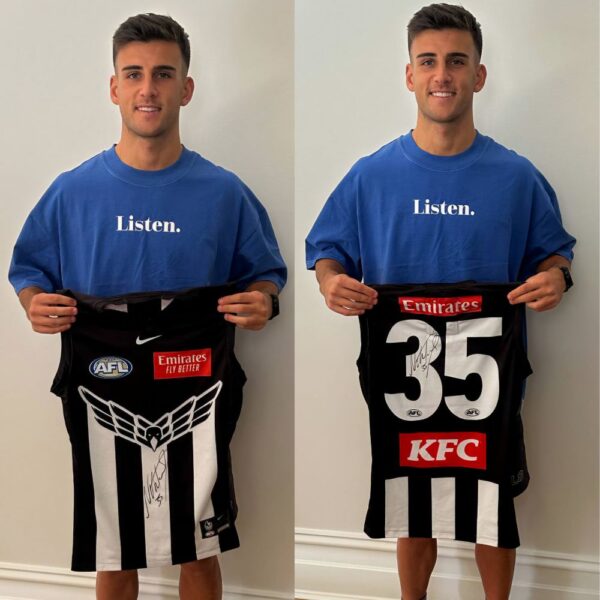 Collingwood Nick Daicos Signed & Match Worn Swooping Magpie Jumper