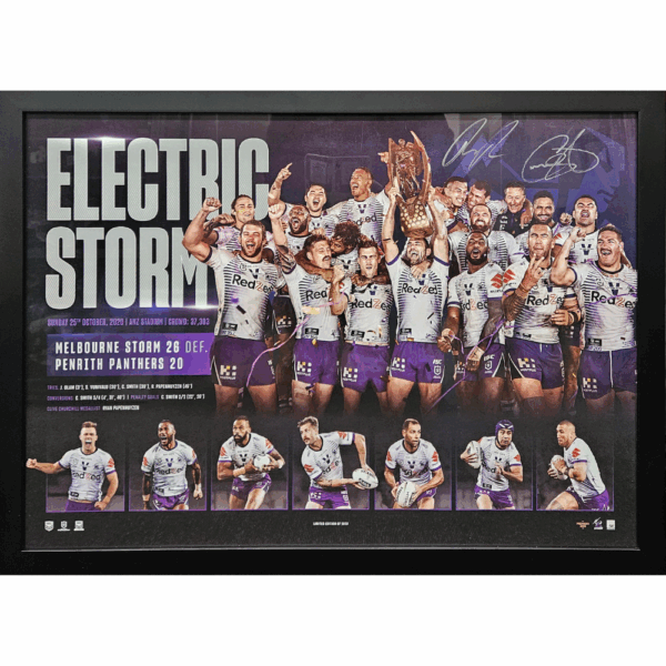Melbourne Storm 2020 Premiers Ryan Papenhuyzen & Cam Munster Signed Electric Storm