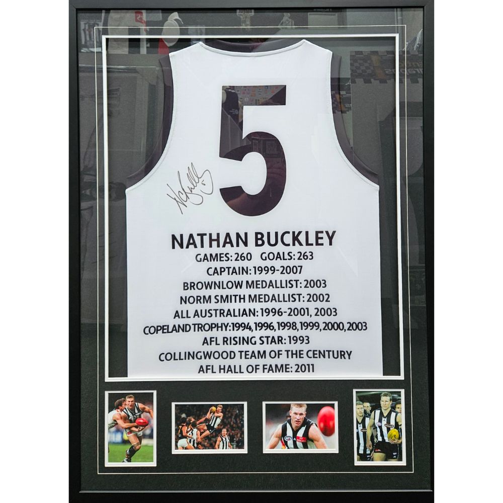 Collingwood Nathan Buckley Signed Framed Career Stats Jumper